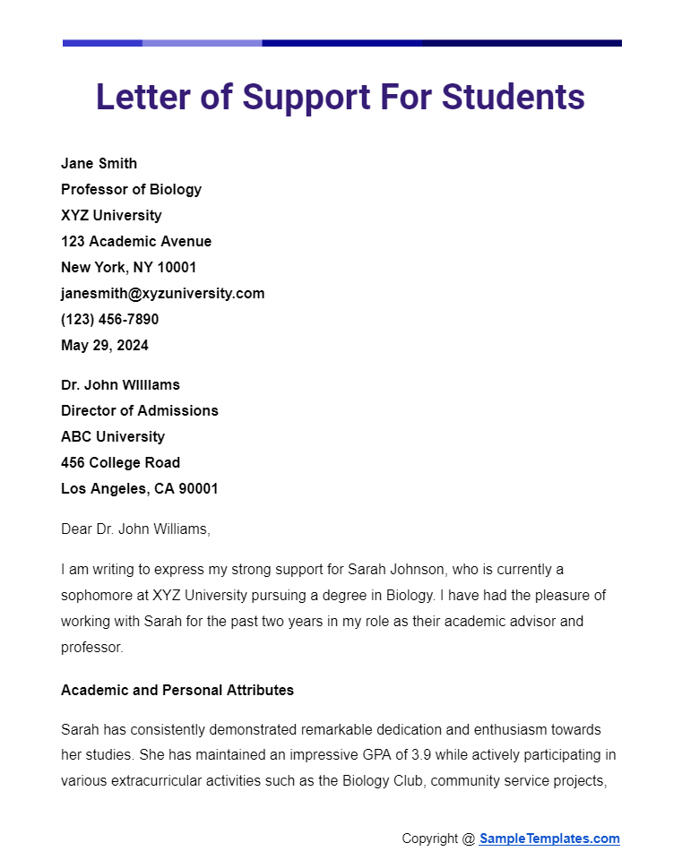 letter of support for students