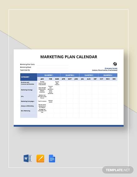 marketing plan calendar template