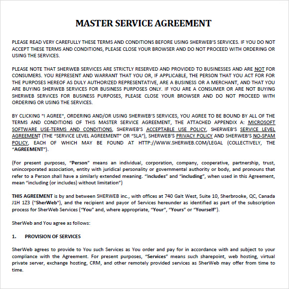 FREE 8+ Sample Master Service Agreement Templates in PDF MS Word