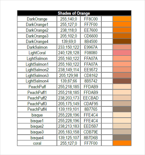 matlab rgb color chart