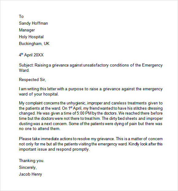 medical grievance letter