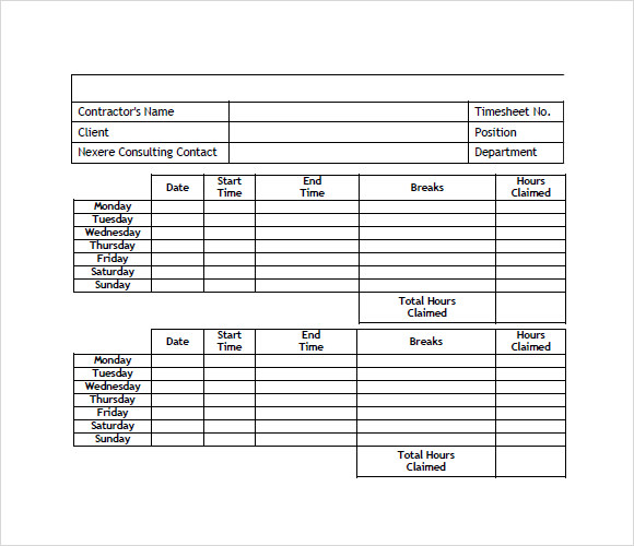 monthly timesheet template example
