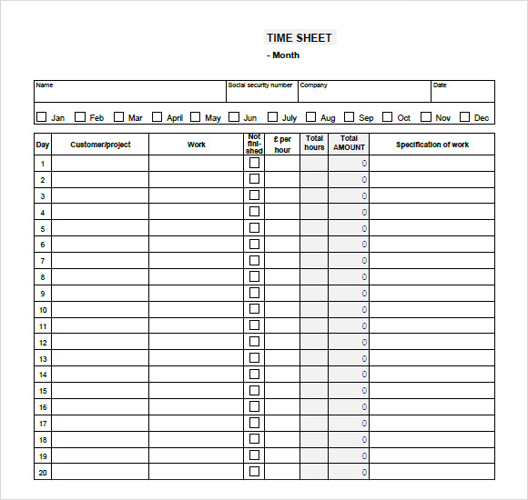 monthly timesheet template word