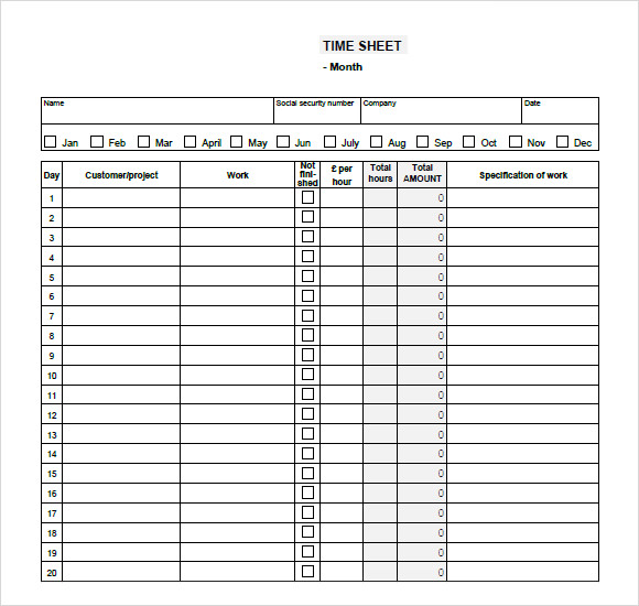 FREE 14 Sample Monthly Timesheet In Google Docs Google Sheets Excel MS Word Numbers