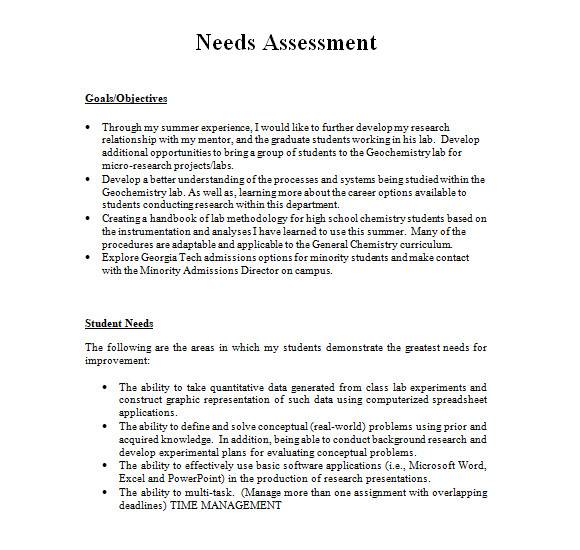 Free Needs Assessment Samples In Pdf Ms Word