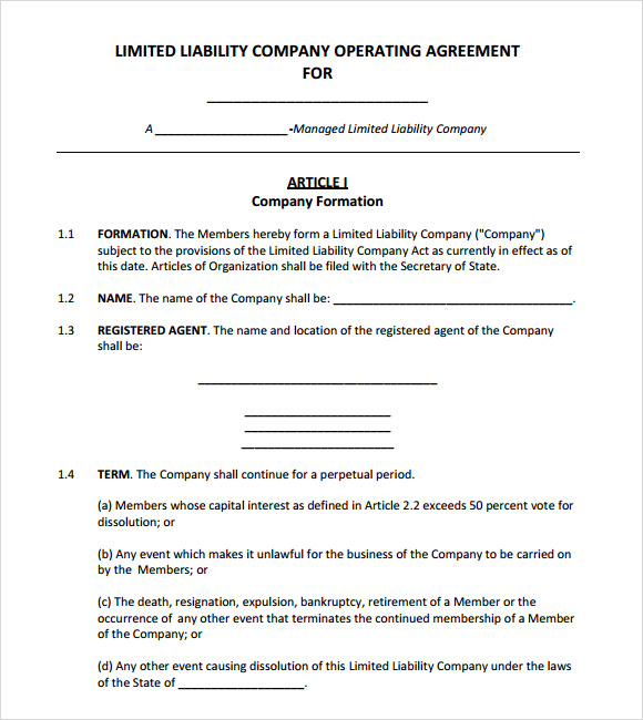 Free Operating Agreement For Corporation Llc Bible