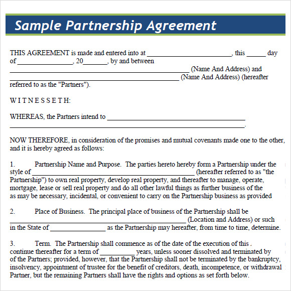 8  Sample Partnership Agreements Sample Templates