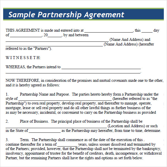 8 Sample Partnership Agreements Sample Templates
