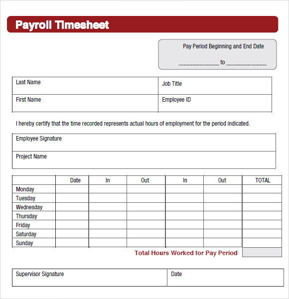 payroll printable employee time cards