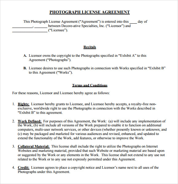 photography agreement for sample licensing Sample Agreements   DOC  License PDF, 23