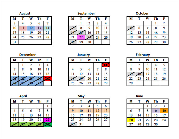 preschool calendar template pdf