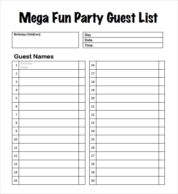 FREE 8 Guest List Samples In PDF MS Word Excel