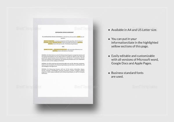 printable outsourcing services agreement template