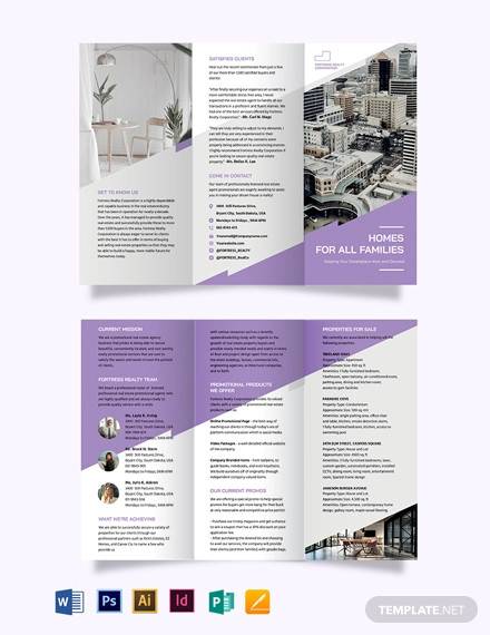 real estate agent agency promotional tri fold brochure template