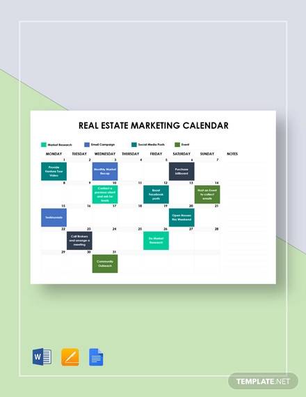 real estate marketing calendar template