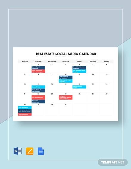 real estate social media calendar template