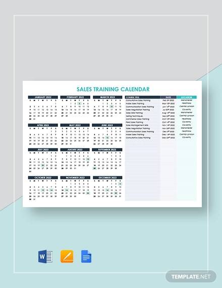 sales training calendar template