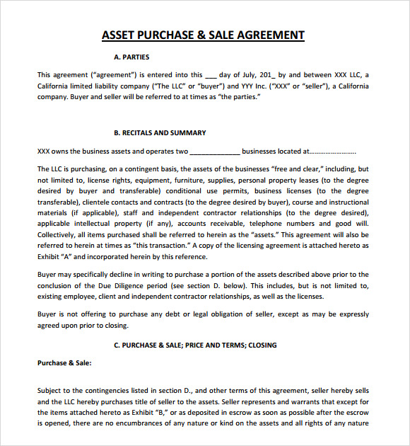 sample asset sale agreement