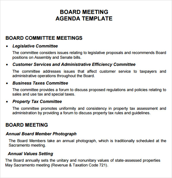 Non Profit Board Meeting Agenda Template