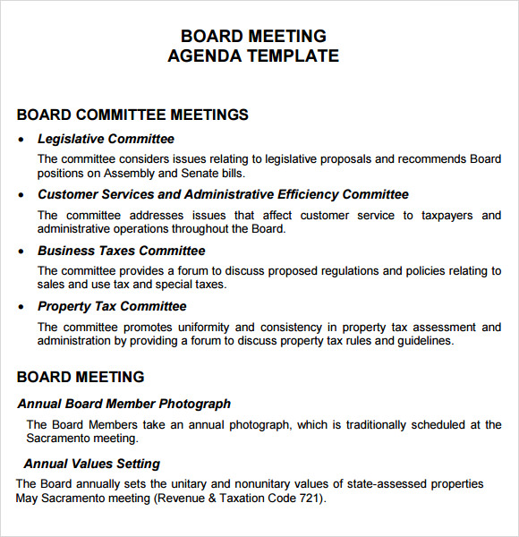 sample board meeting agenda template