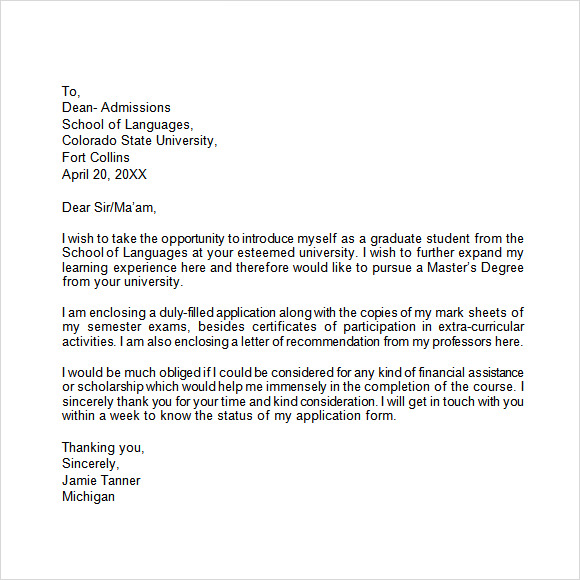 best college application letters