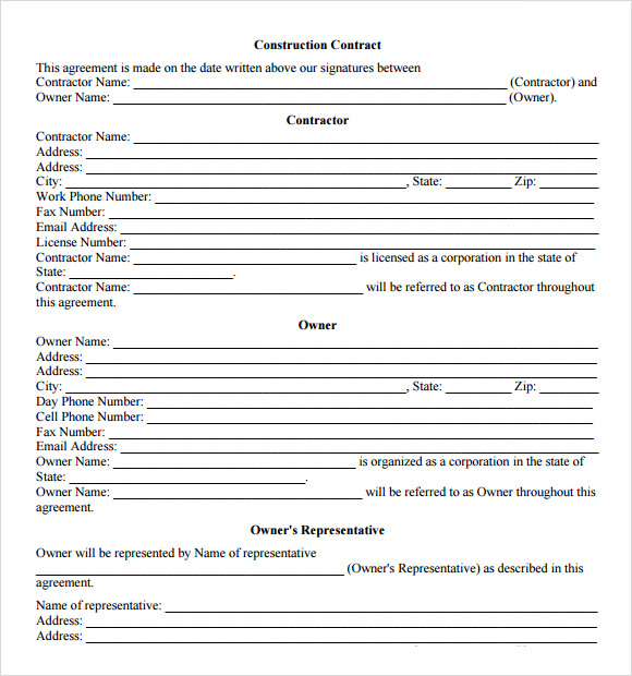sample contractor contract template