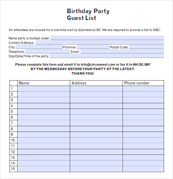 Free 8 Guest List Samples In Pdf Ms Word Excel