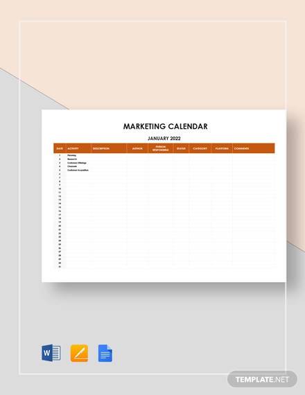 sample marketing calendar template