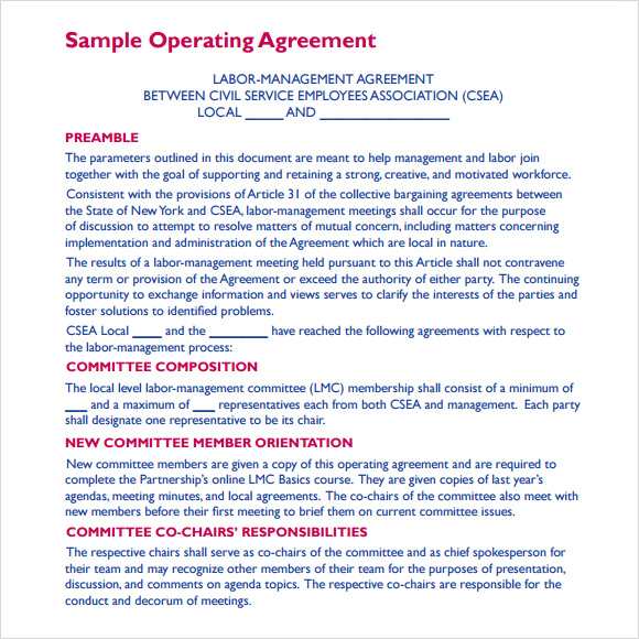 sample operating agreement