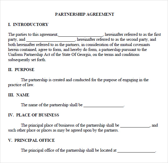 sample partnership agreement template