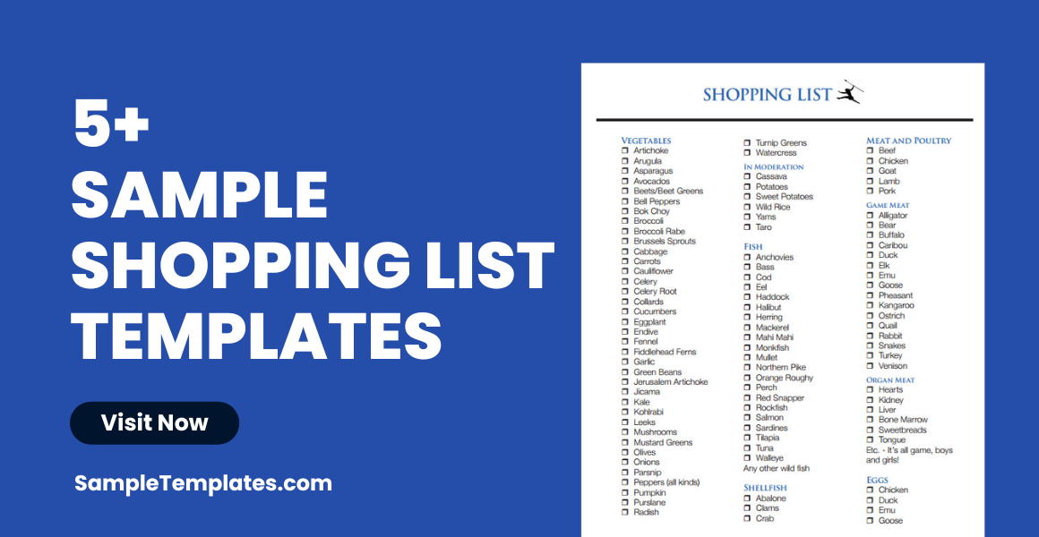 sample shopping list templates