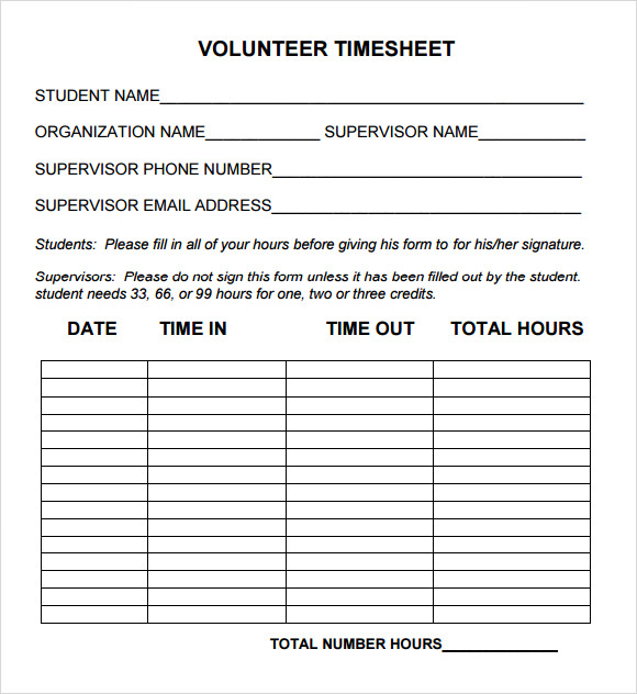 sample volunteer timesheet template