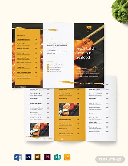 seafood restaurant takeout tri fold brochure template