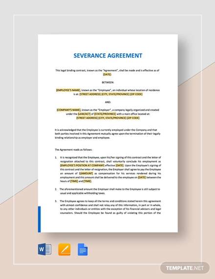 FREE 8  Sample Severance Agreement Templates in Google Docs MS Word