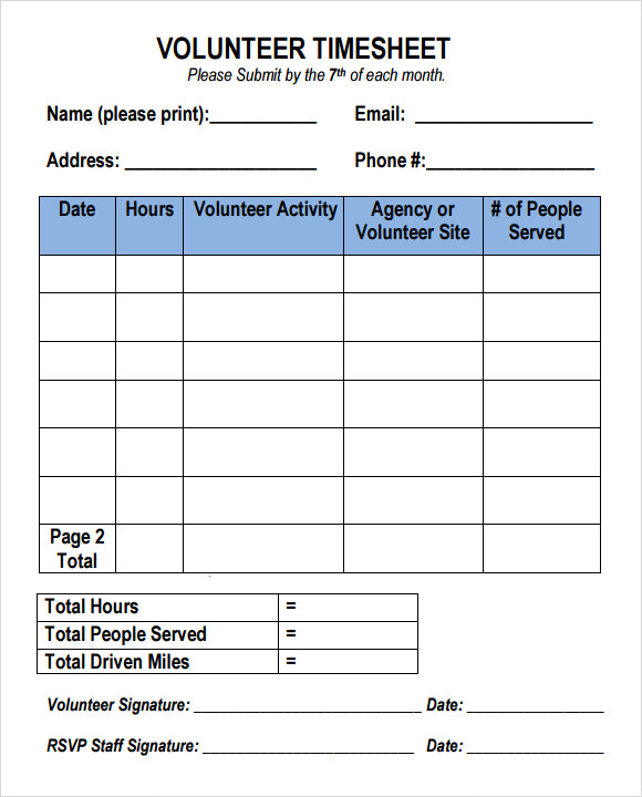 11+ Volunteer Timesheet Samples Sample Templates