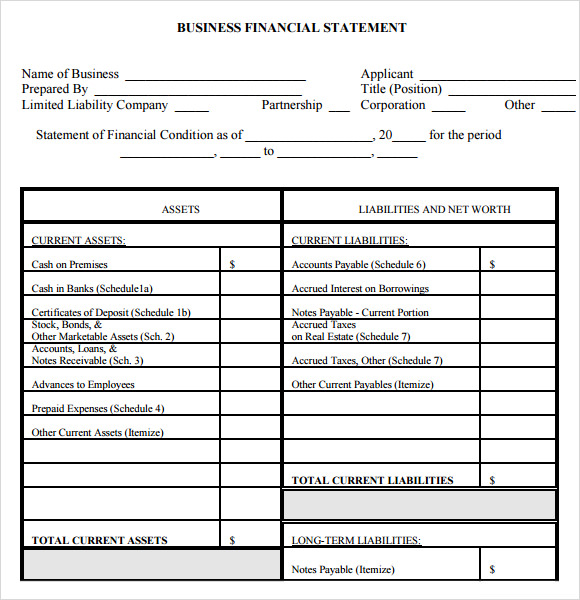 Financial Statement Sample Of A Small Business Excel