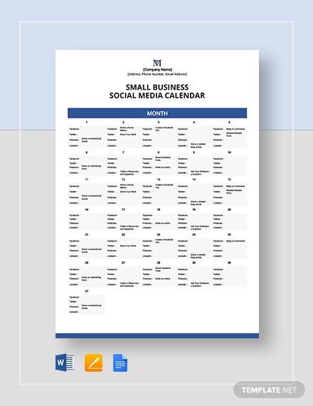 small business social media calendar template