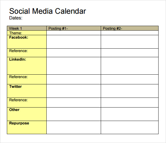 social media calendar template pdf