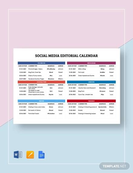 FREE 19  Sample Social Media Calendar Templates in Google Docs MS