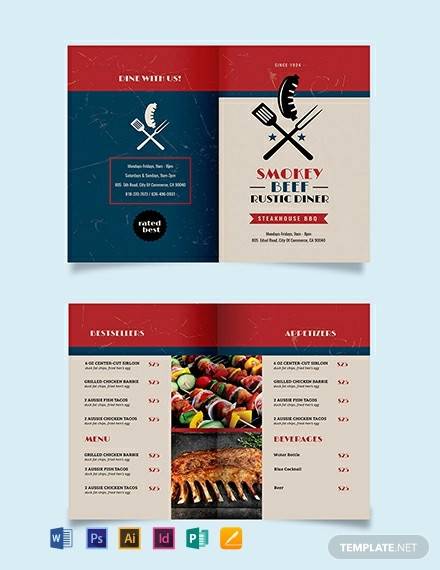 steakhouse bbq restaurant take out bi fold brochure template