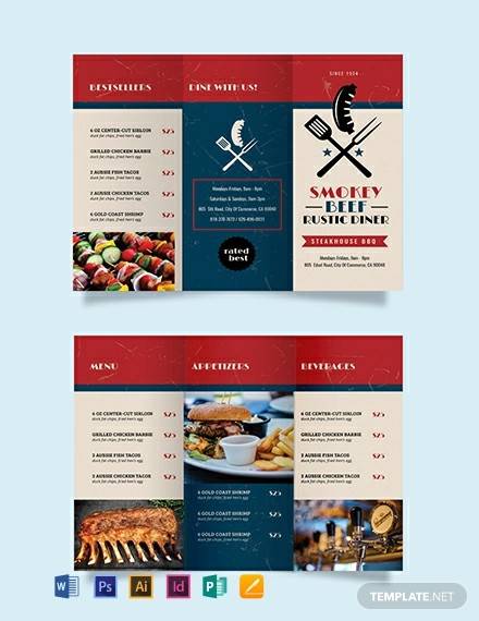 steakhouse bbq restaurant take out trifold brochure template