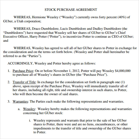 stock purchase agreement form