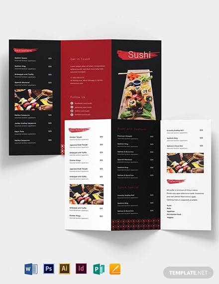 sushi restaurant take out trifold brochure template