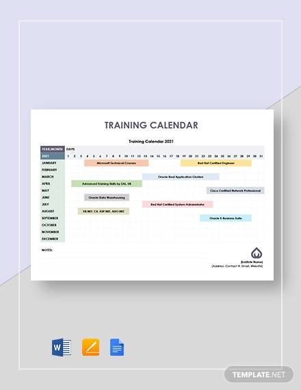 FREE 19+ Training Calendar Templates in Google Docs, MS Word, Apple Pages