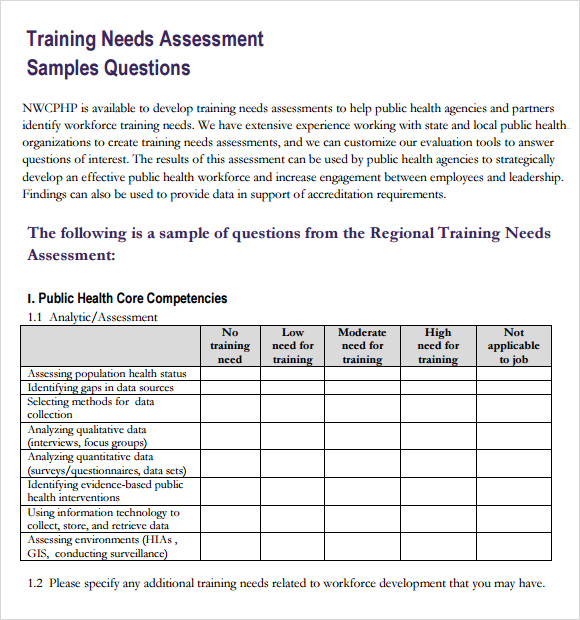 Training Needs Assessment - 10+ Free Samples , Examples , Format