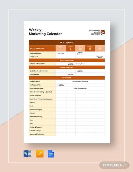 weekly marketing calendar template