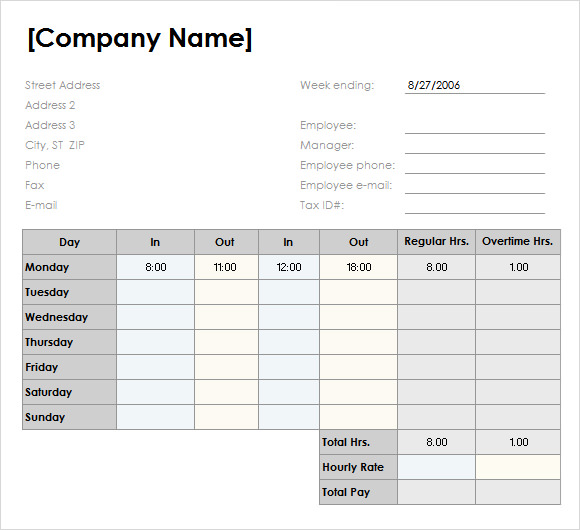 weekly timesheet template excel free download