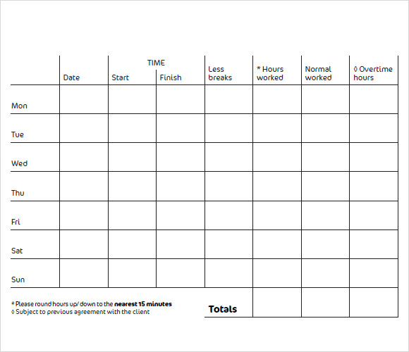 work clock in sheet