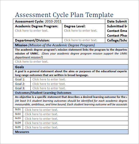 assessment plan template 