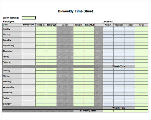 biweekly employee timesheet template